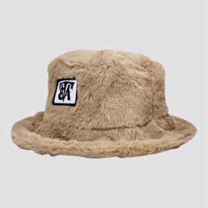 Signature Branded Faux Fur Bucket Hat (Beige)