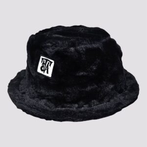Signature Branded Faux Fur Bucket Hat (Black)